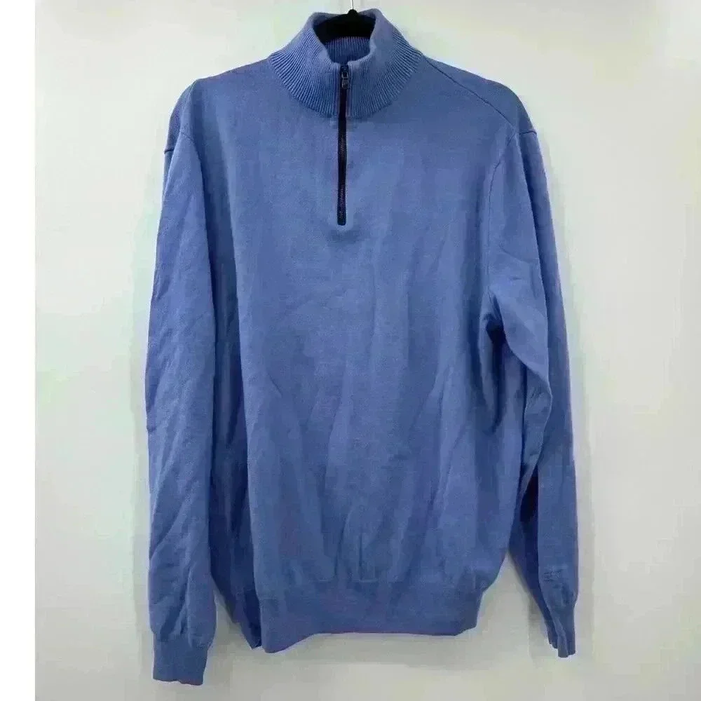 Polo Golf Ralph Lauren Men's 1/4 Zip Preppy Blue‎ Merino Wool Sweater Size Large